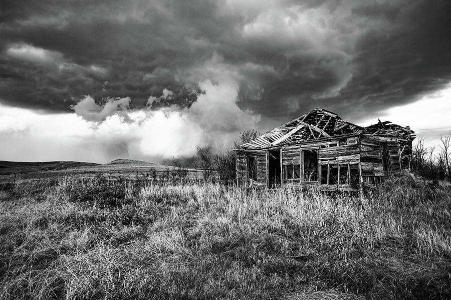 Glory Days - Abandoned House In Black And White In Kansas Photograph