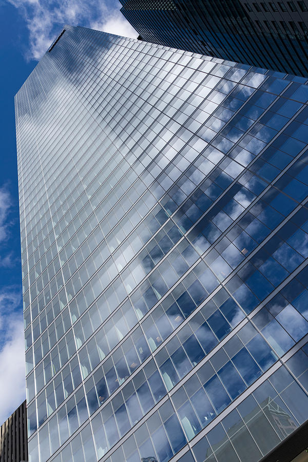 Glossy Glass Reflections - Skyscraper Geometry With Clouds - Left Photograph by Georgia Mizuleva