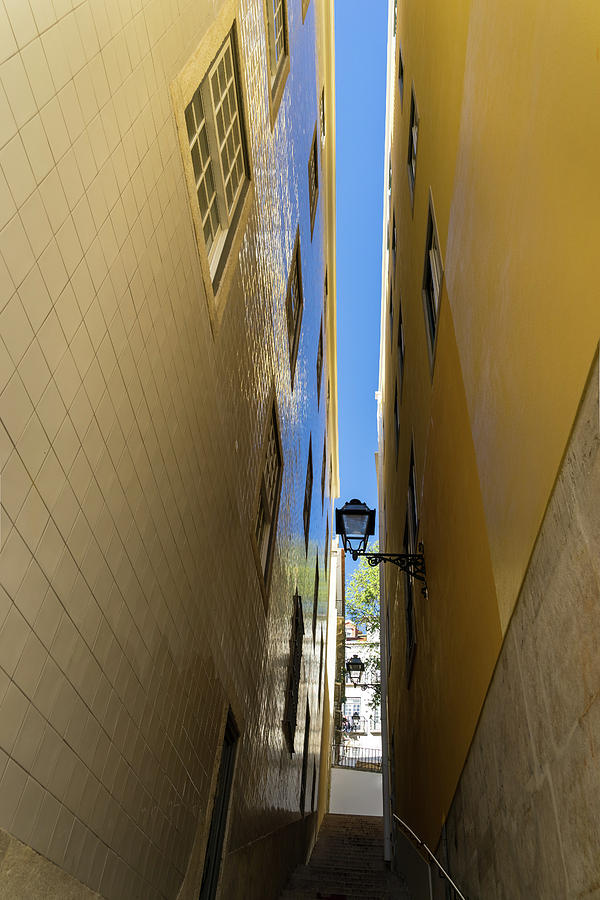 Glossy Uphill Reflections - Golden Yellow Tile Mirror Reflecting the Sky Photograph by Georgia Mizuleva