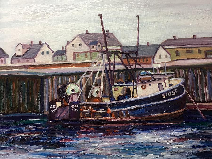 Gloucester Blue Boat Painting by Richard Nowak