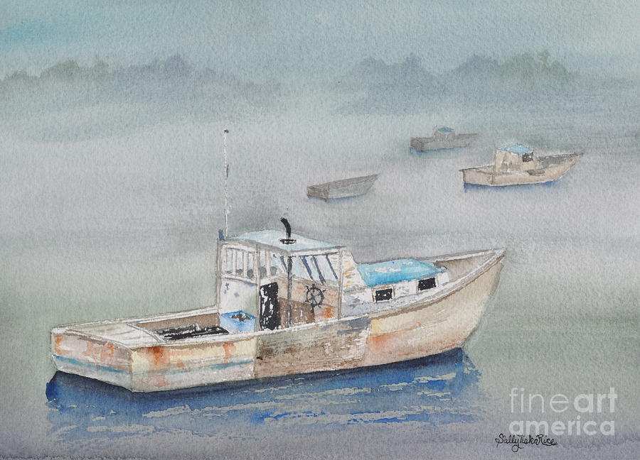 Boat Painting - Gloucester Fog by Sally Tiska Rice