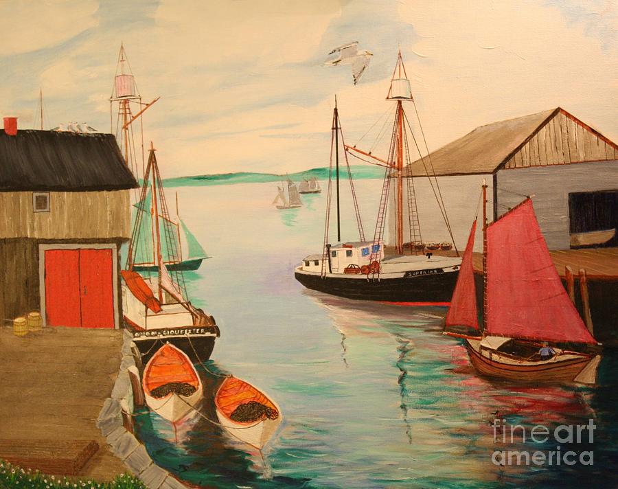 Pier Painting - Gloucester Harbor - Mackerel Seiners 1933 by Bill Hubbard