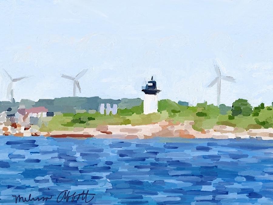 Beach Photograph - Gloucester Skyline from Harbor with Windmills and Ten Pound Island Lighthouse by Melissa Abbott