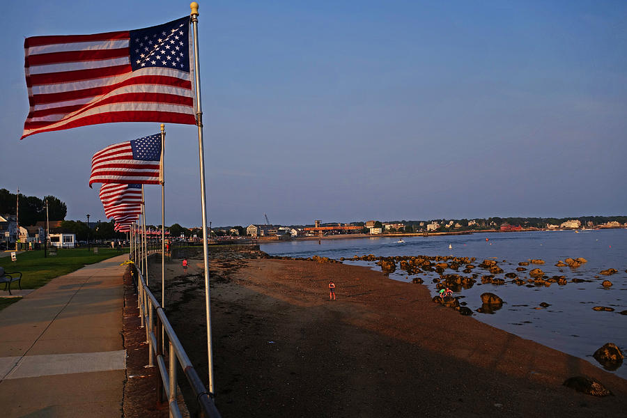 Gloucester Waterfront Line of Flags Gloucester Harbor Photograph by Toby McGuire