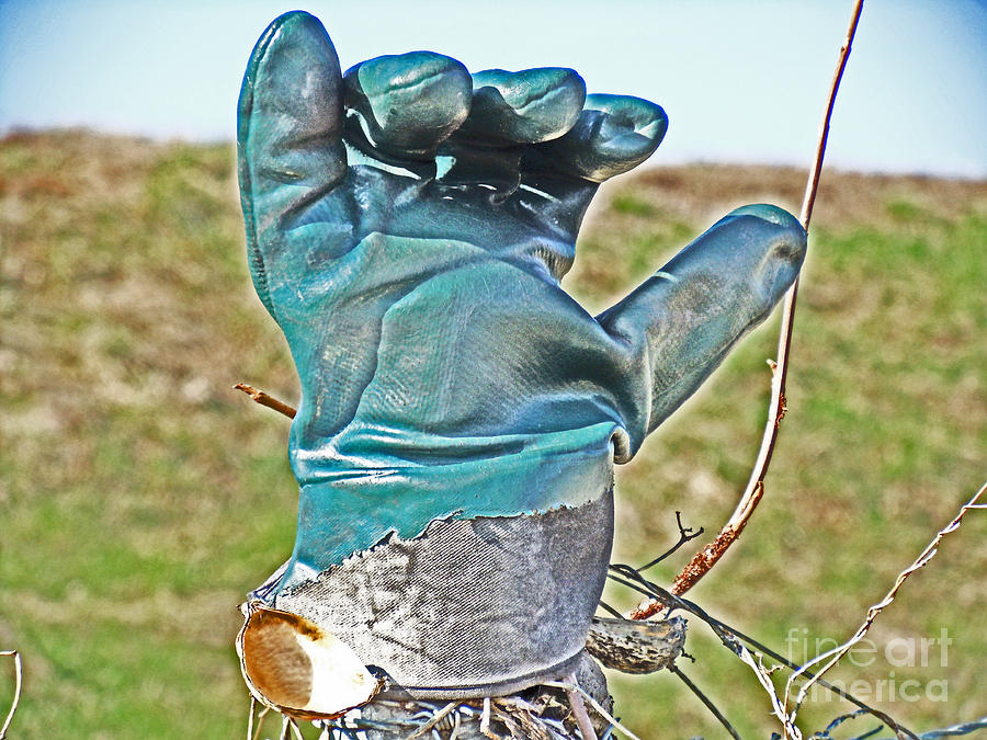 Glove on Fence Post in Field Palm Froward Photograph by David Frederick
