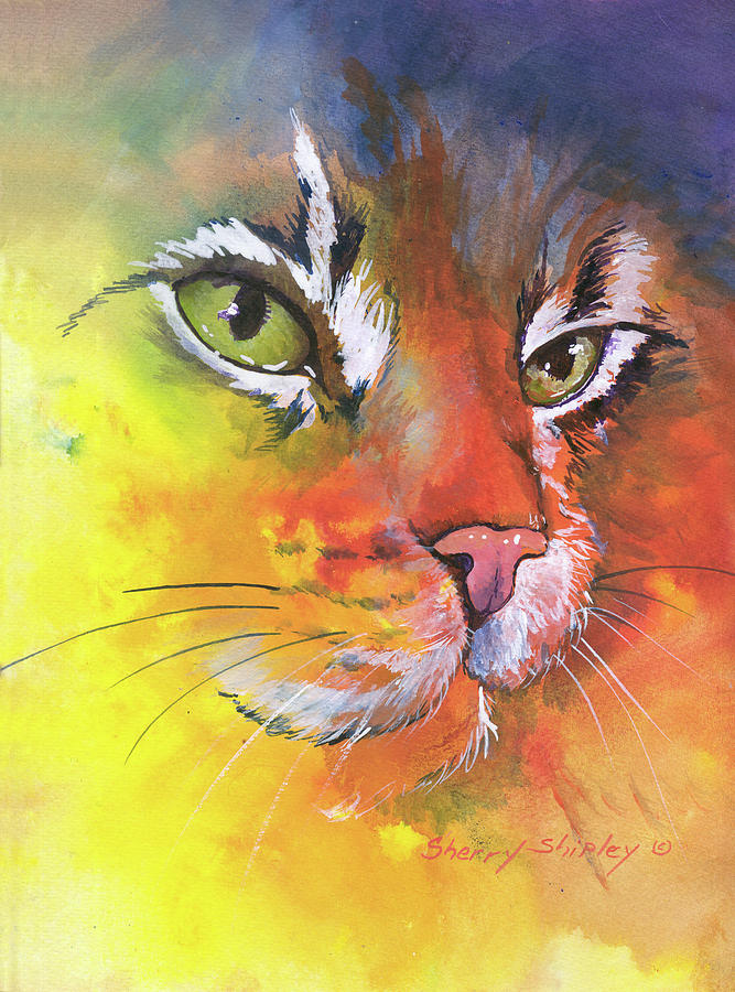 Cat Painting - Glow Cat by Sherry Shipley
