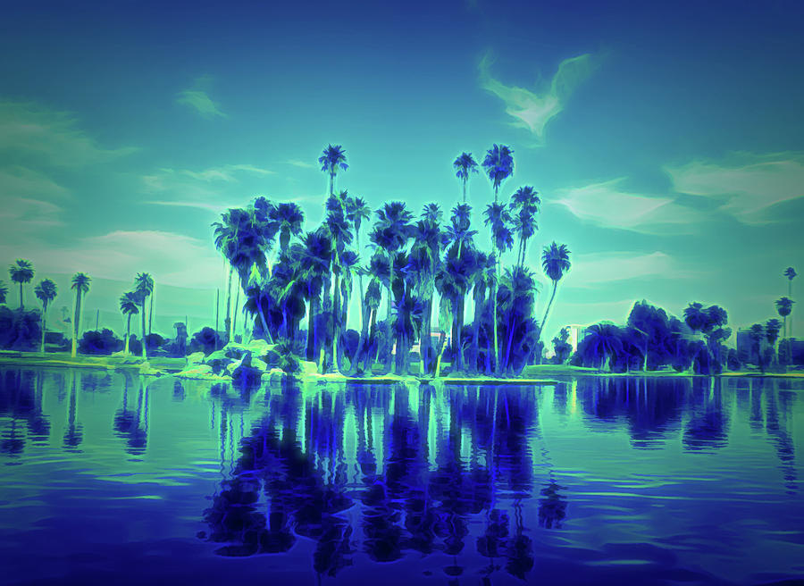 Glow In The Dark Palm Tree Reflections Photograph