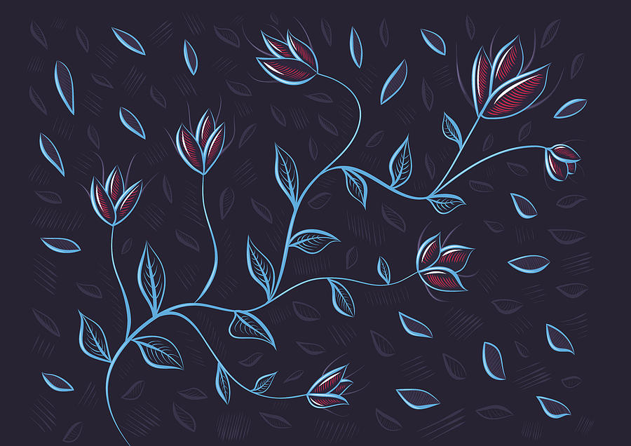 Glowing Blue Abstract Flowers Digital Art by Boriana Giormova