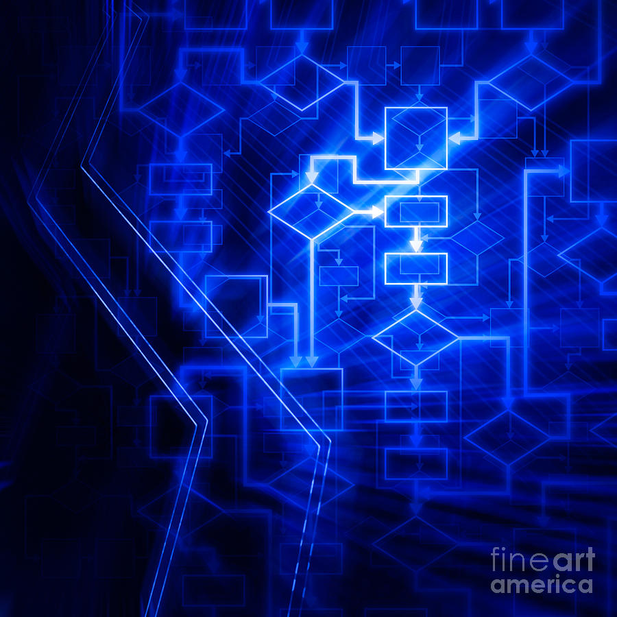 Abstract Photograph - Glowing Blue Flowchart by Maxim Images Exquisite Prints