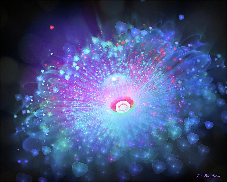 Glowing blue magical flower Digital Art by Lilia S