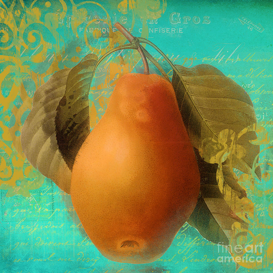 Peach Painting - Glowing Fruits Pear by Mindy Sommers