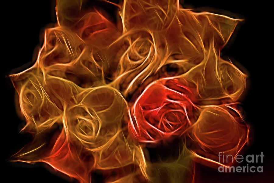 Glowing Golden Rose Bouquet Digital Art by Linda Phelps