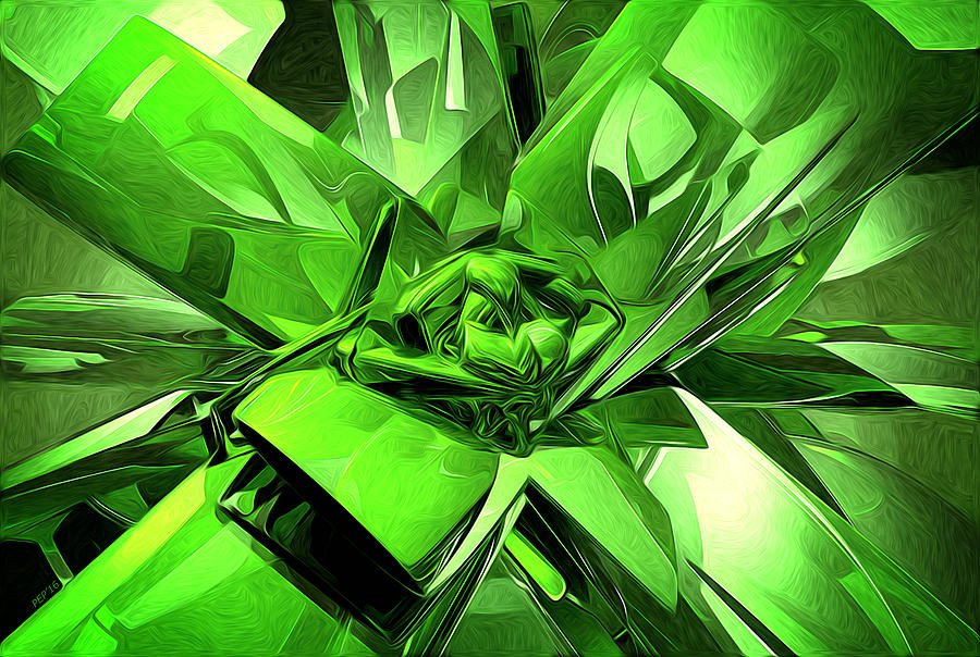 Glowing Green Abstract Digital Art by Phil Perkins