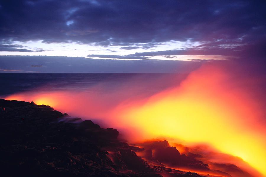 Hawaii Volcanoes National Park Photograph - Glowing Lava Flow by William Waterfall - Printscapes