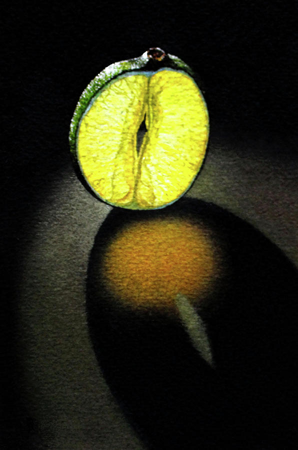Still Life Mixed Media - Glowing Lime Slice by Rebecca Giles