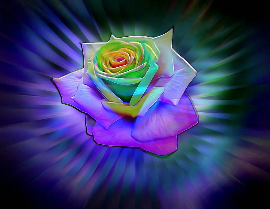 Glowing Neon Rose Digital Art by Lilia D