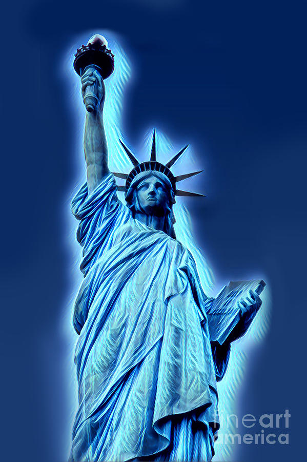 Glowing Statue Of Liberty Electric Blue Photograph by Wernher Krutein ...