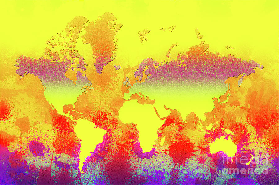 Glowing World Map Digital Art by Zaira Dzhaubaeva
