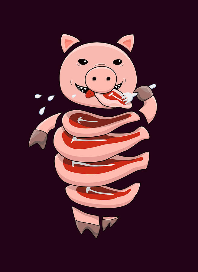 Gluttonous Self-Eating Pig Digital Art by Boriana Giormova