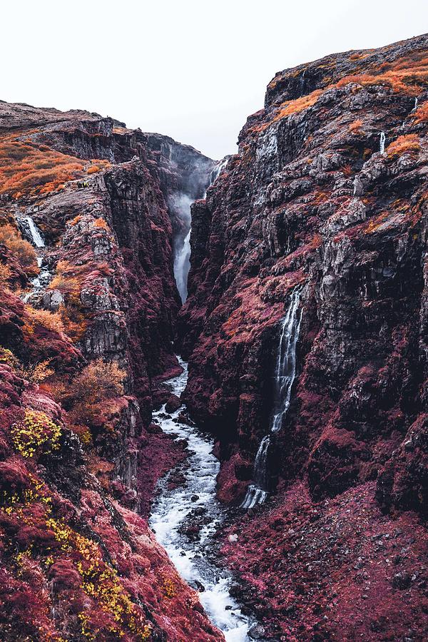Glymur Falls in Iceland. Painting by Celestial Images