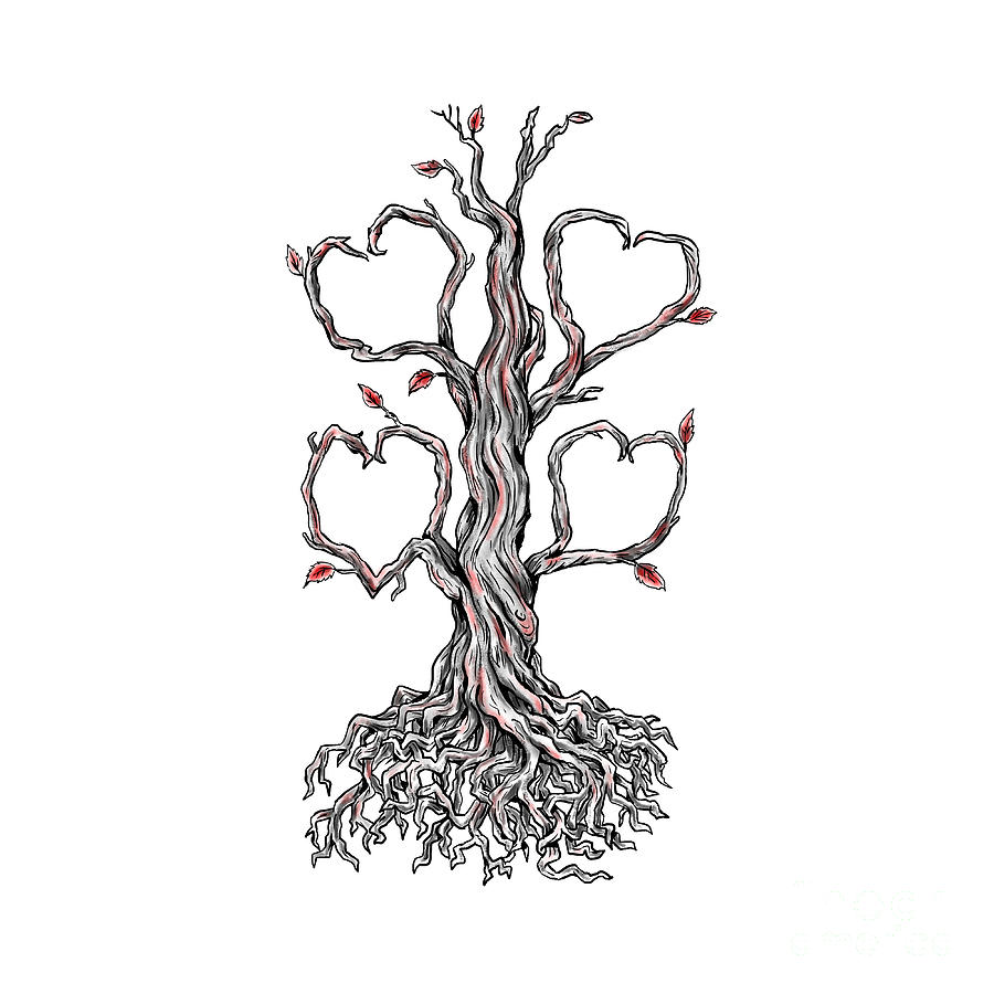 Tree Digital Art - Gnarly Oak Tree Heart Tattoo by Aloysius Patrimonio