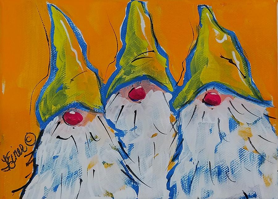 Gnome Triplets Painting by Terri Einer