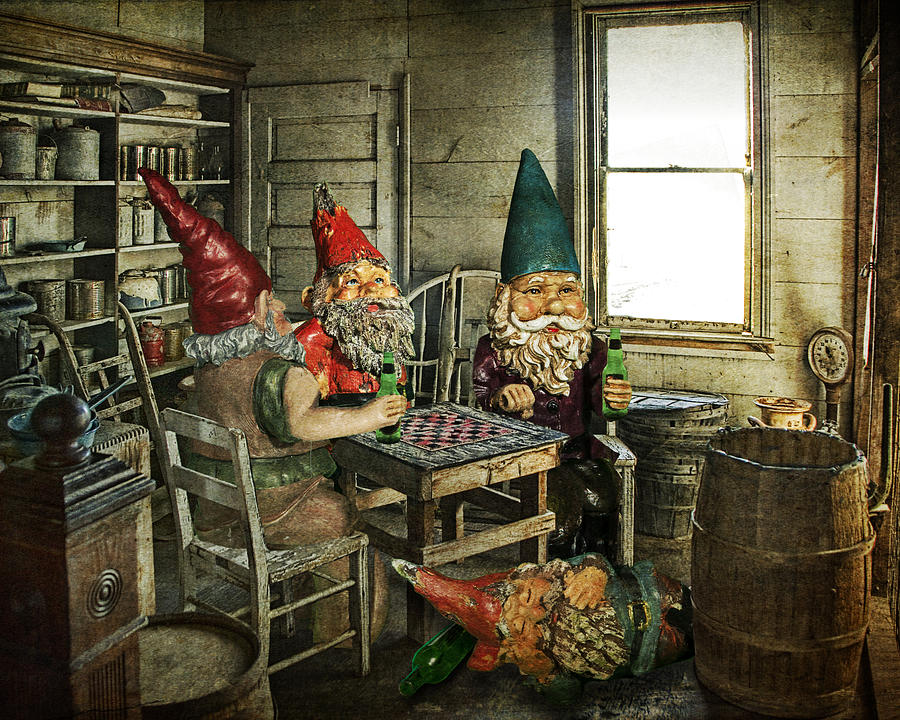 Gnomes Playing Checkers Photograph by Randall Nyhof