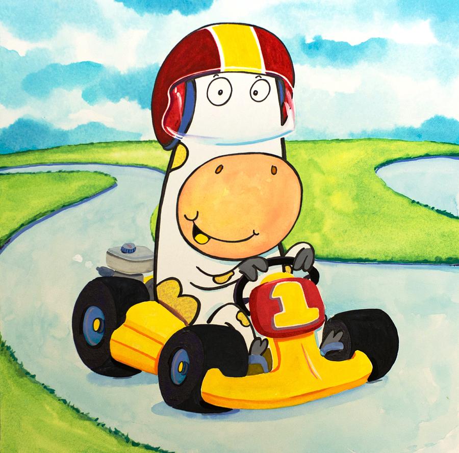 Cow Painting - Go Cart Cow by Scott Nelson