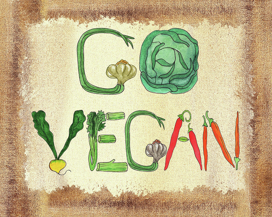 Go Vegan Watercolor Sign Painting by Irina Sztukowski