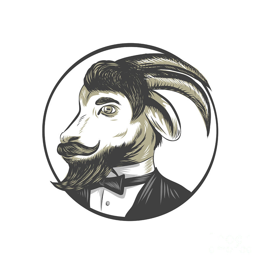 Goat Beard Tie Tuxedo Circle Drawing Digital Art by Aloysius Patrimonio ...