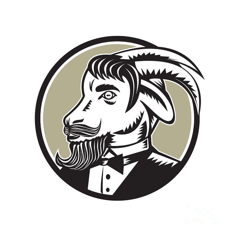 Goat Beard Tuxedo Circle Woodcut Digital Art by Aloysius Patrimonio ...