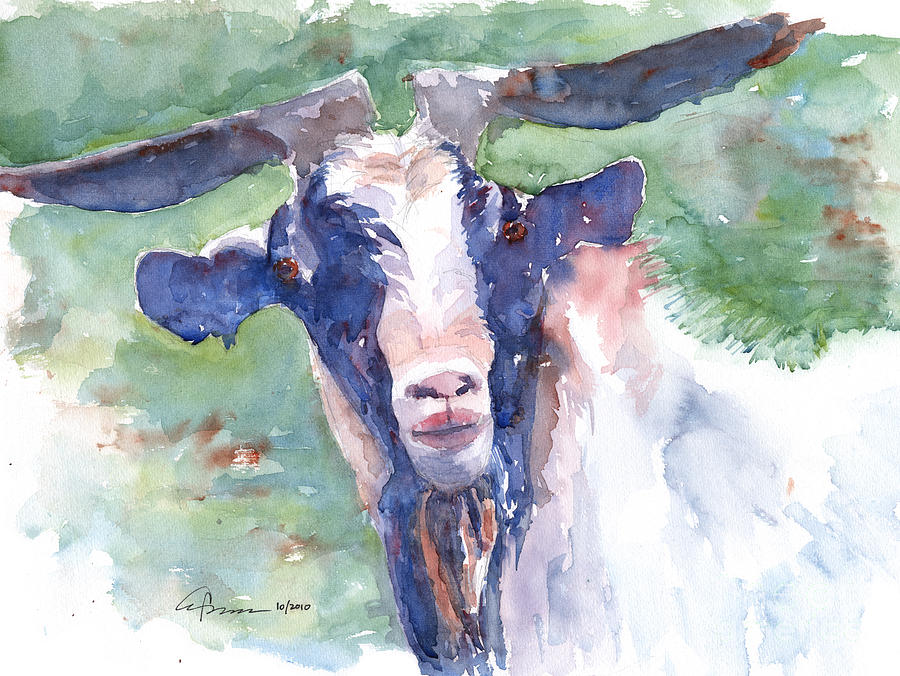 Goat in Blue Painting by Claudia Hafner