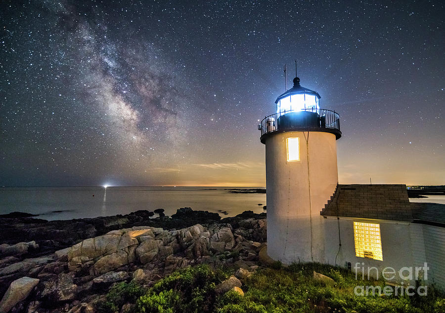 Landscape Photograph - Goat Island Lighthouse at Night by Benjamin Williamson