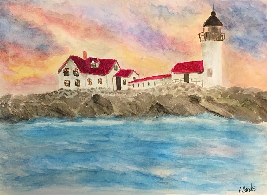 Goat Island Lighthouse in Maine Painting by Anne Sands