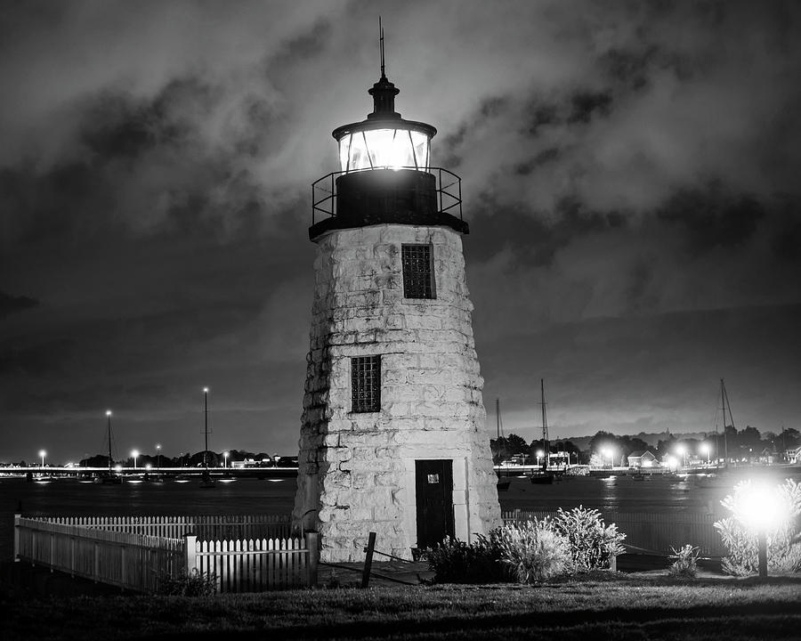 Goat Island Lighthouse Newport RI Black and White Photograph by Toby McGuire