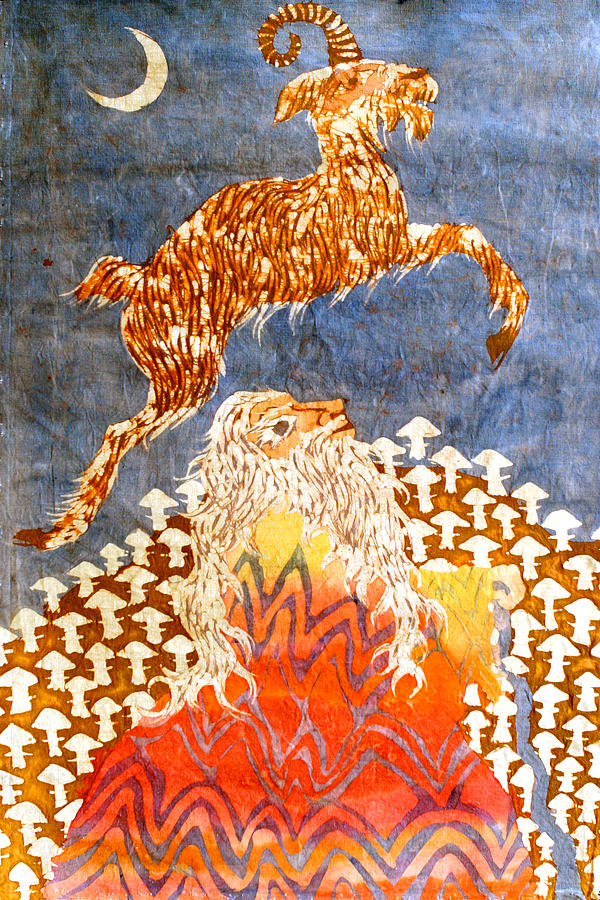 Goat Leaping Over Wood Elf Tapestry - Textile by Carol  Law Conklin