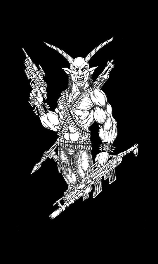 Goat With Guns Drawing by Alaric Barca