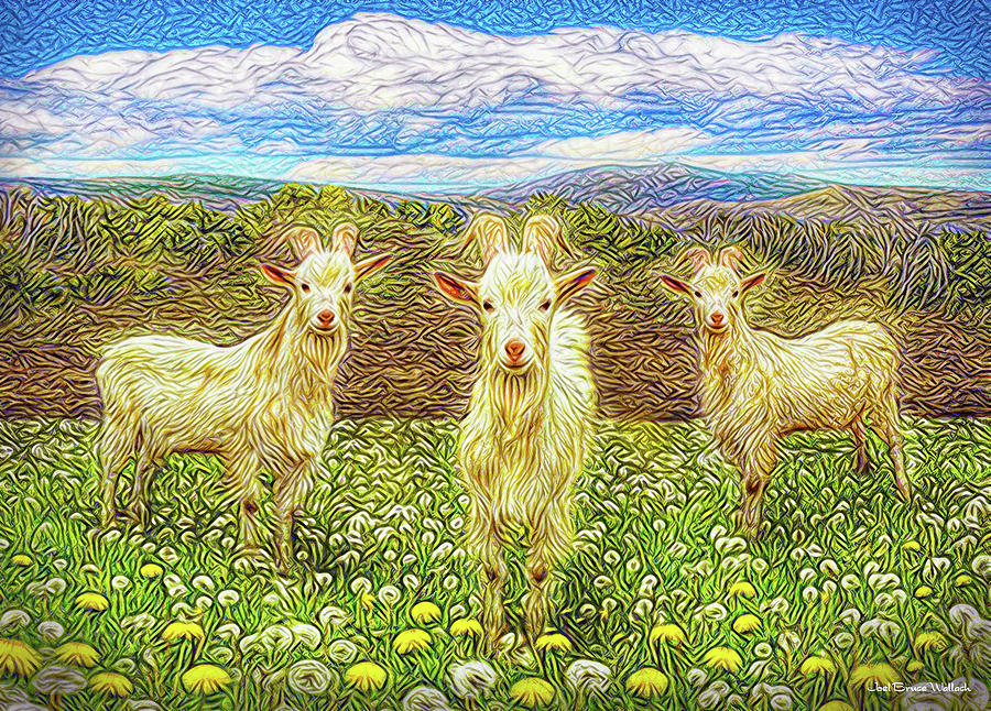 Goats In The Dandelions Digital Art by Joel Bruce Wallach