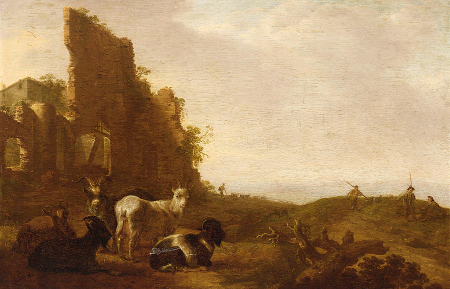 Goats Near A Ruin With Herdsmen Beyond Painting by MotionAge Designs