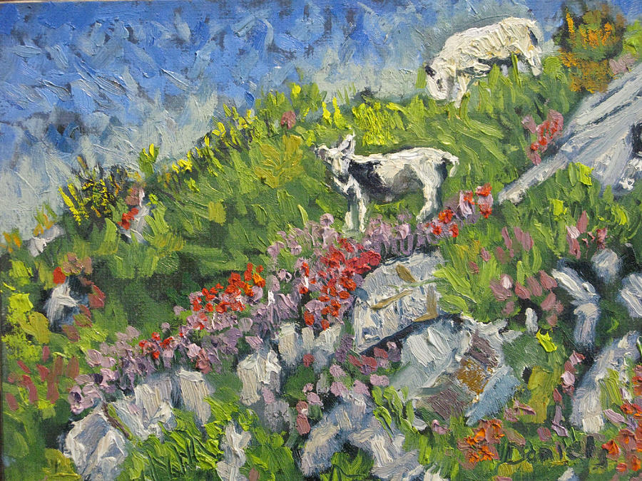 Goats on Hill Painting by Michael Daniels