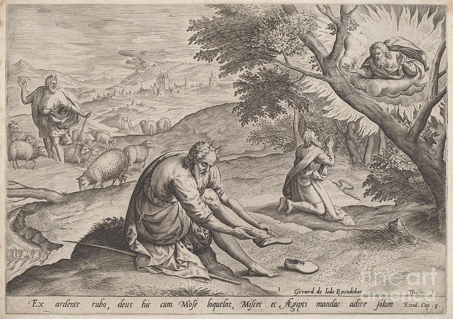 God Appearing To Moses Drawing By Jan Sadeler I, After Maarten Van 