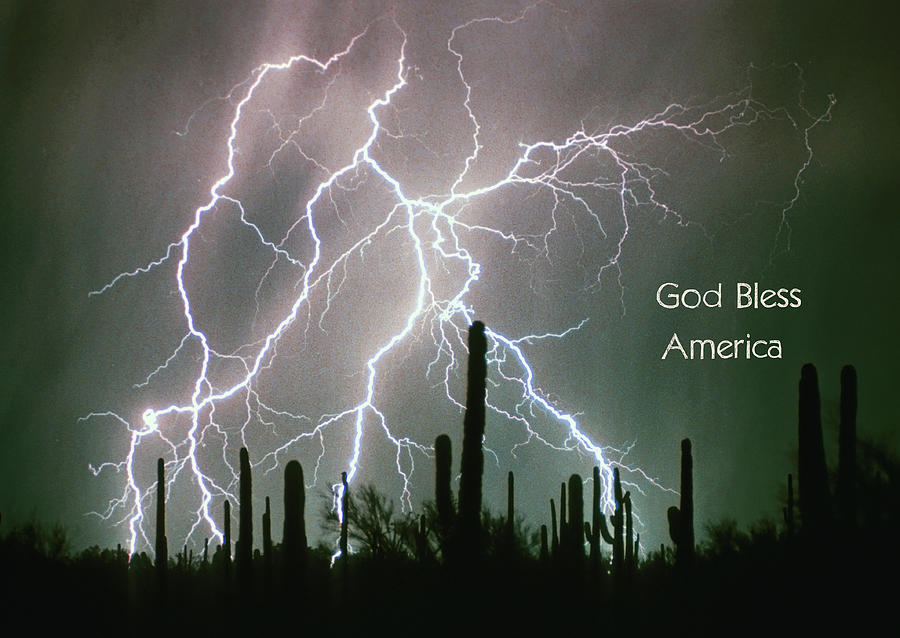 God Bless America Color Lightning Storm in the USA Desert Photograph by James BO Insogna
