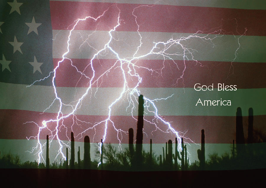 God Bless America Red White Blue Lightning Storm Photograph by James BO Insogna