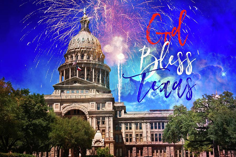God Bless Texas - State Capital Fireworks Photograph by Lynn Bauer