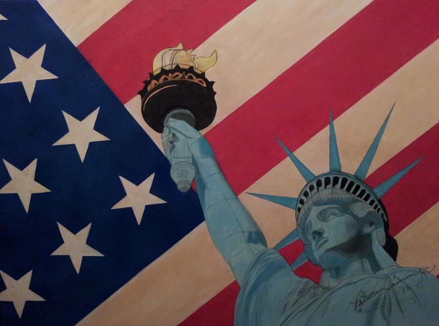Statue Of Liberty Painting - God Bless The Usa by Patricia Brewer-Cummings