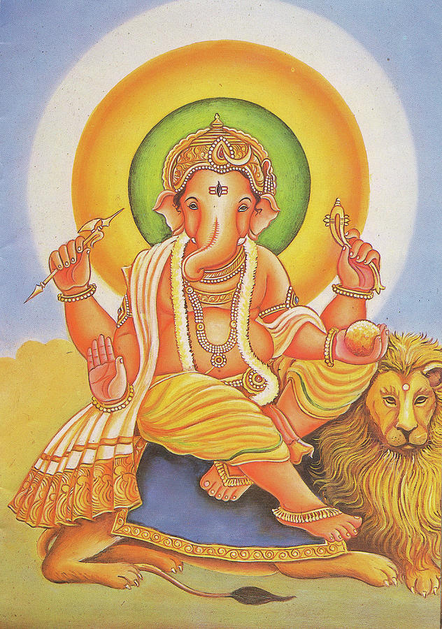 God Ganesha, Heramba Ganpati, Online art gallary, Miniature Painting of India. Painting by Jagannath