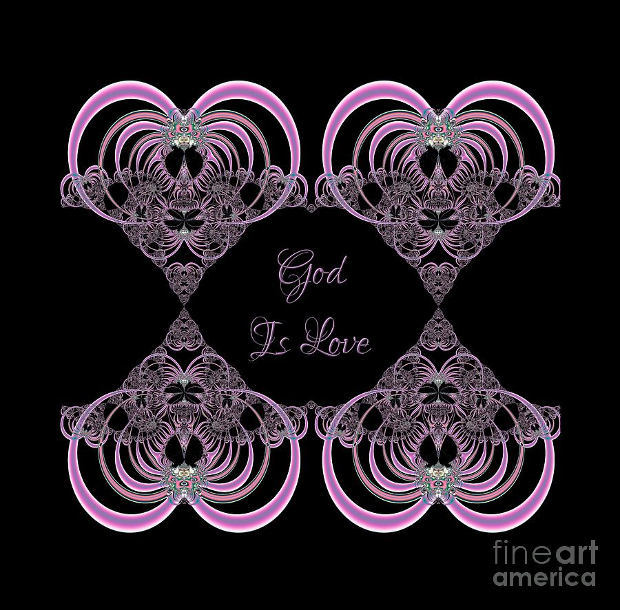 God is Love Pink Hearts Fractal Digital Art by Rose Santuci-Sofranko