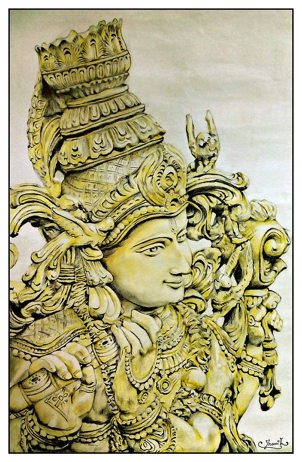 Lord Krishna Freehand Charcoal Sketch Drawing by Akash Bhisikar | Saatchi  Art