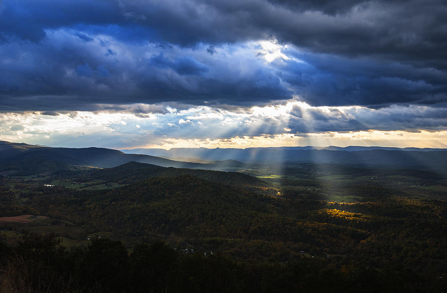 God Rays through the clouds over Shenandoah Valley in Virginia USA Photograph by Vishwanath Bhat