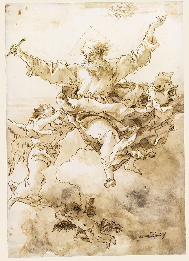 God the Father Supported by Angels Drawing by Giovanni Domenico Tiepolo
